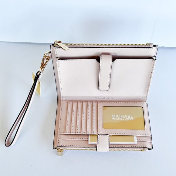 Michael Kors Jet Set Travel Large Double Zip Phone Wristlet MK Dark Powder Blush - Picture 4 of 9